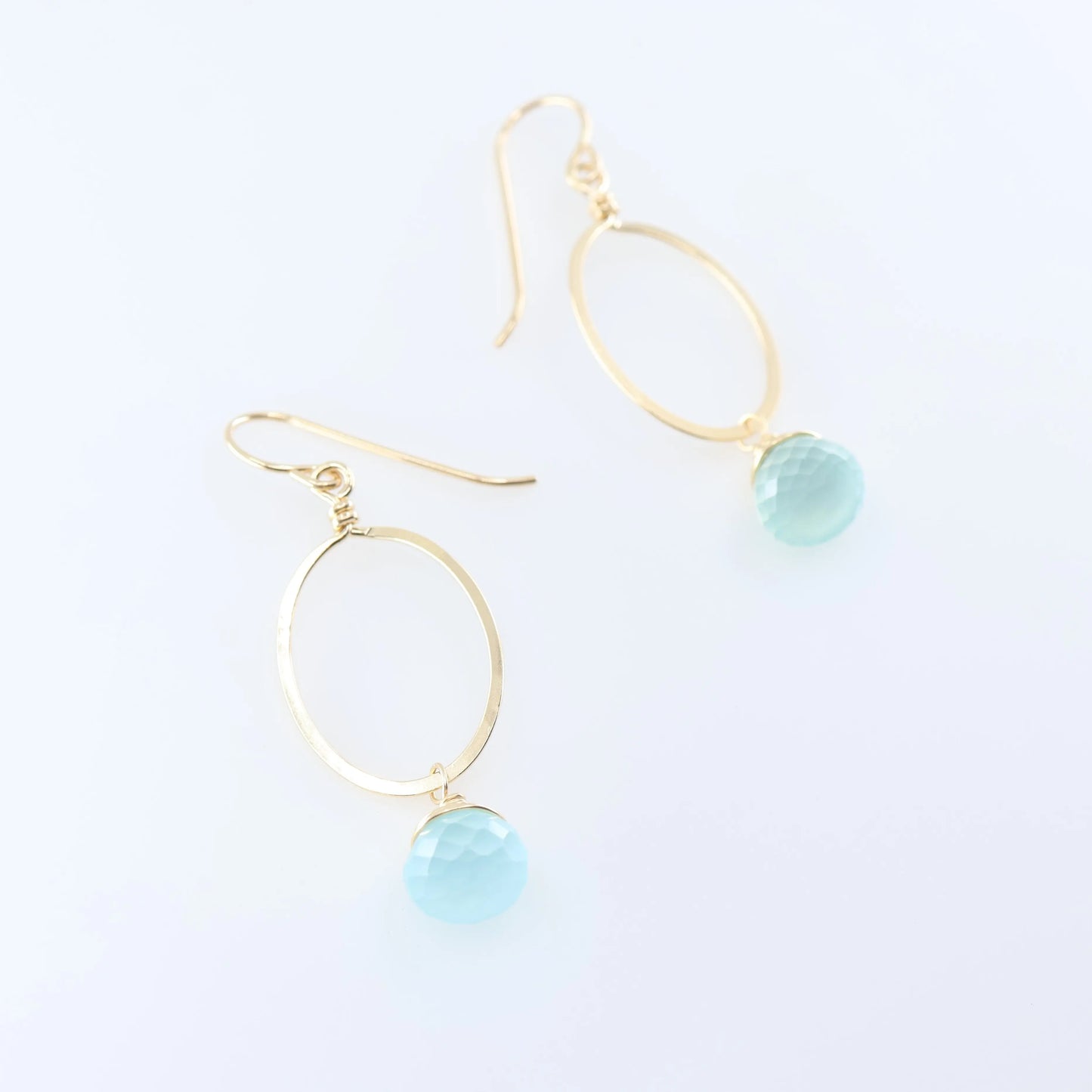 Small Forged Oval Earrings with Aqua Chalcedony J.Mills Studio