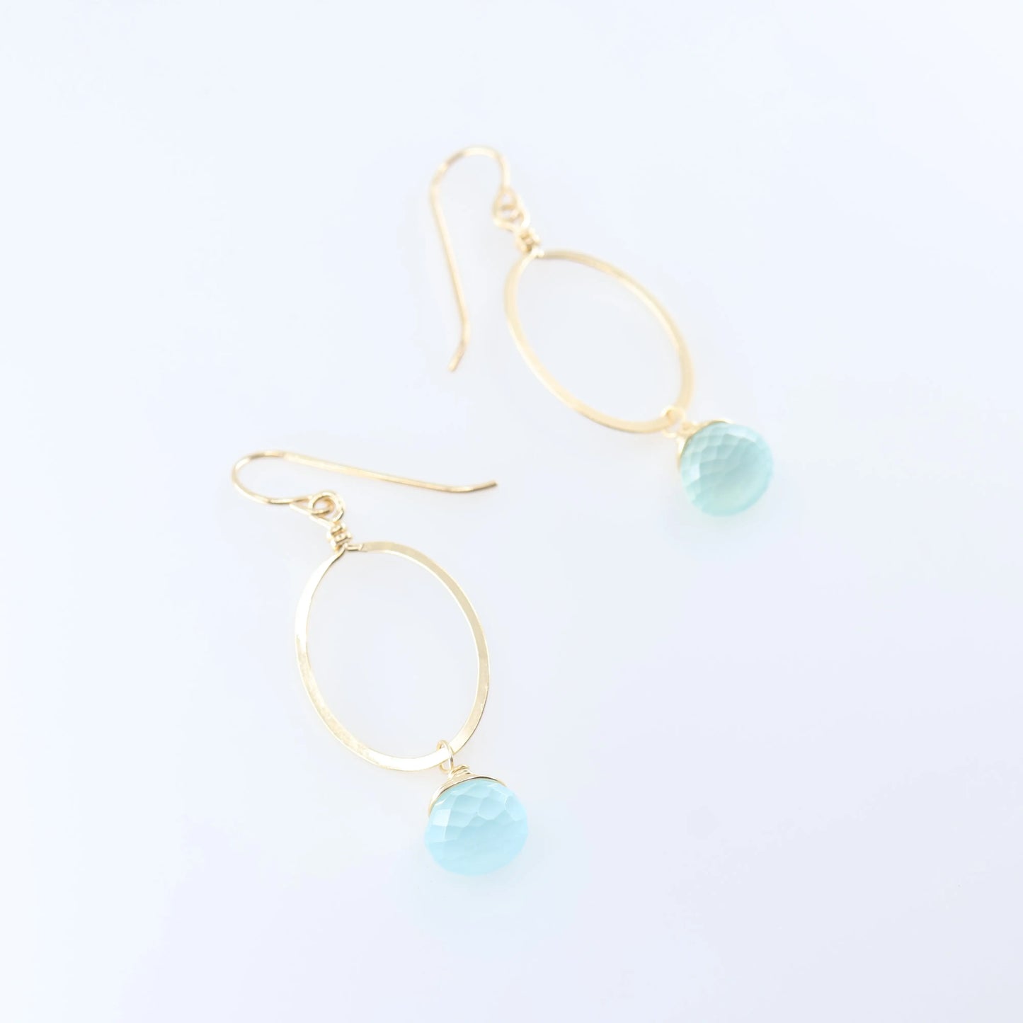 Small Forged Oval Earrings with Aqua Chalcedony J.Mills Studio