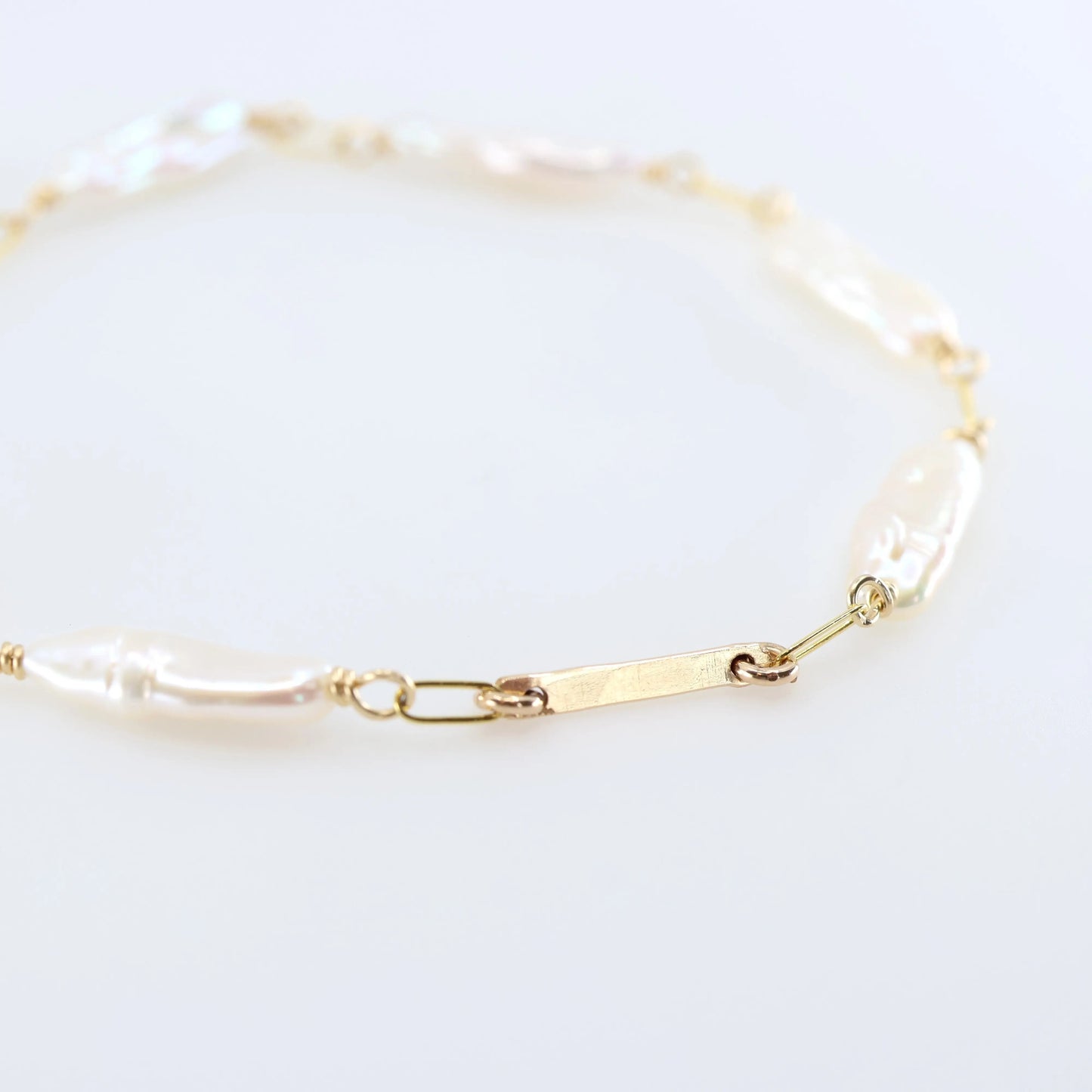 Freshwater Biwa Pearl and Forged Bar Bracelet J.Mills Studio