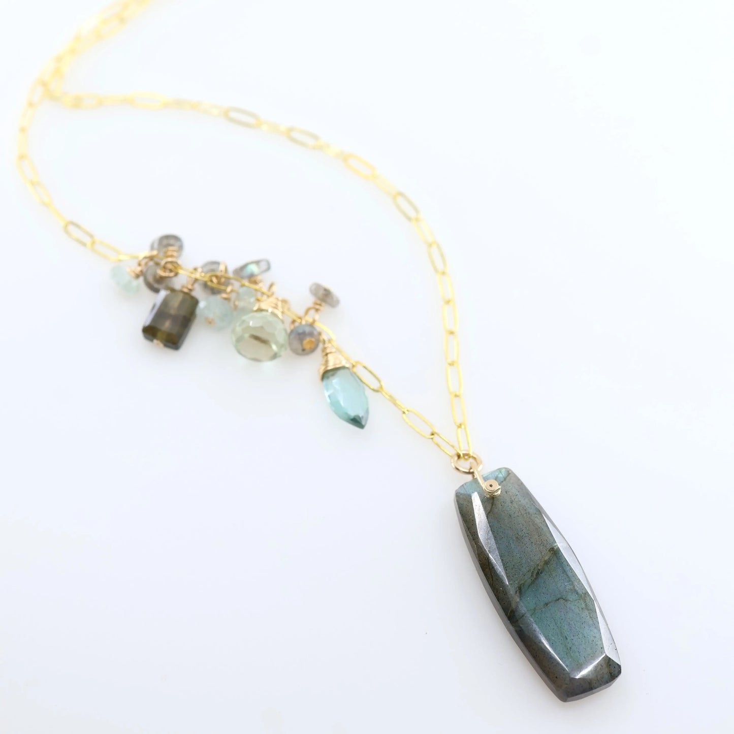 Luminous Labradorite Necklace with Asymmetrical Gemstone Cluster J.Mills Studio