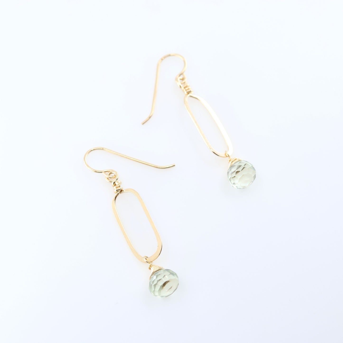 Forged Paperclip Link Earrings with Green Amethyst