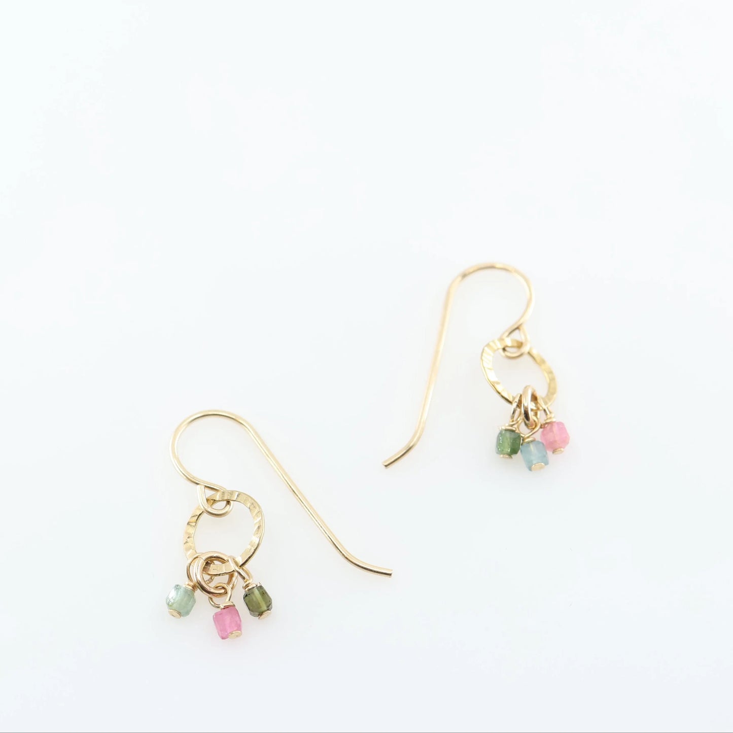 Tiny Hammer Textured Circle Earrings with Watermelon Tourmaline J.Mills Studio