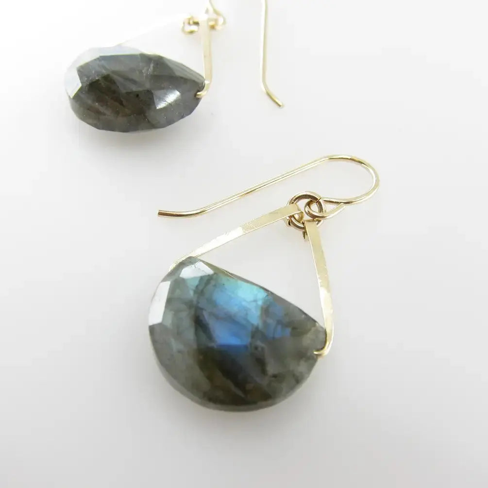 Forged Earrings with Half Moon Cut Gemstone, 5 stone options J.Mills Studio