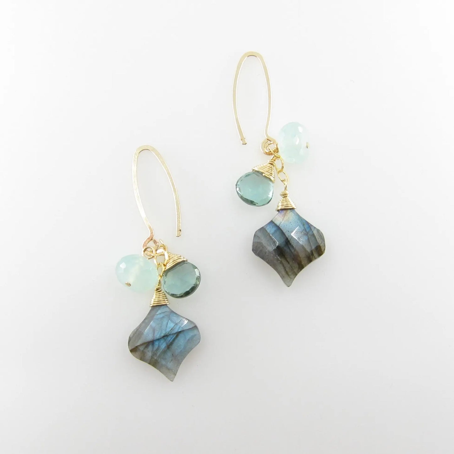 Fancy Cut Labradorite, Aqua Chalcedony and Indicolite Earrings J. Mills Studio