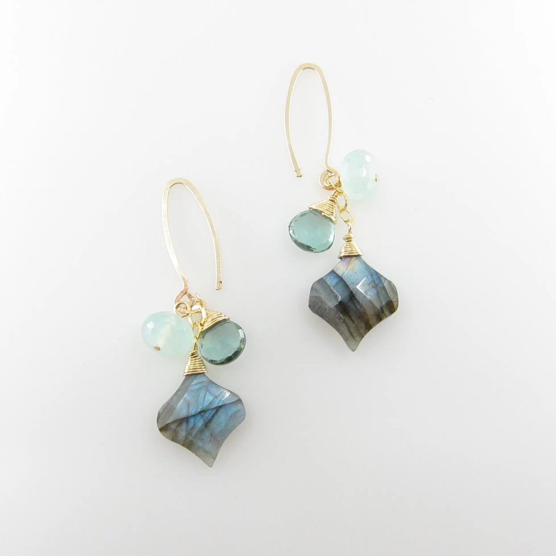 Fancy Cut Labradorite, Aqua Chalcedony and Indicolite Earrings J. Mills Studio