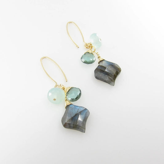 Fancy Cut Labradorite, Aqua Chalcedony and Indicolite Earrings J. Mills Studio