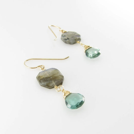 Faceted Labradorite and Indicolite Teardrop Earrings J.Mills Studio