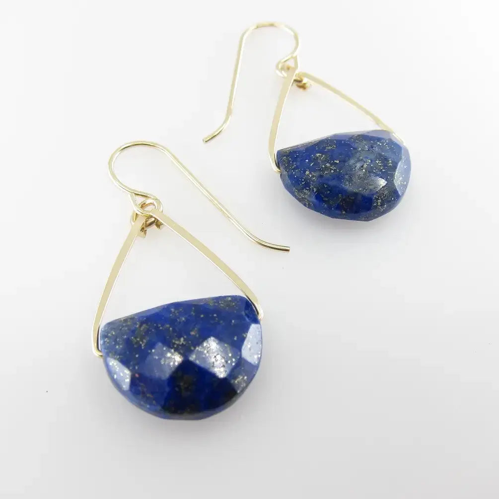 Forged Earrings with Half Moon Cut Gemstone, 5 stone options J.Mills Studio