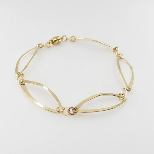 Forged 14k Gold Filled 5 Curved Marquis Link Bracelet with Magnetic Clasp - J.Mills Studio