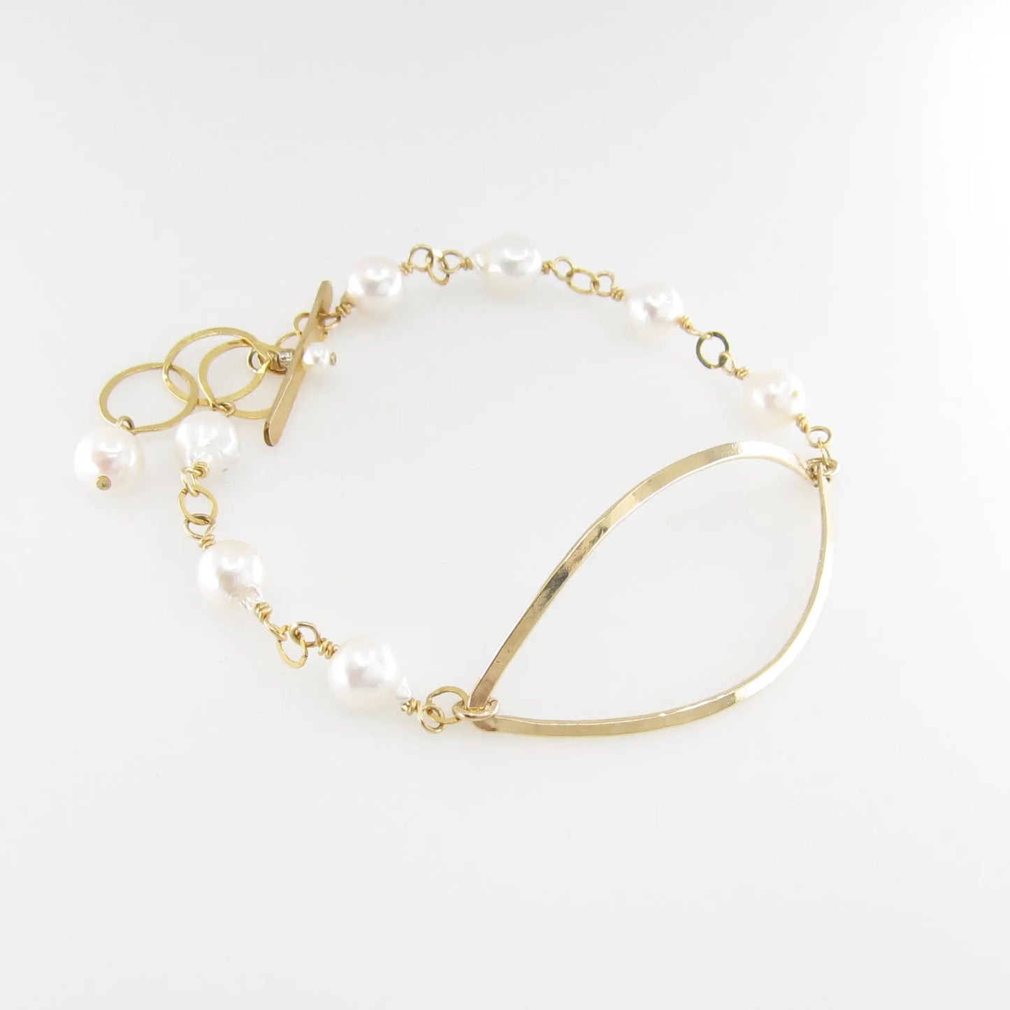 Forged Marquis Link and Baby Baroque Pearl Toggle Clasp Bracelet - J.Mills Studio