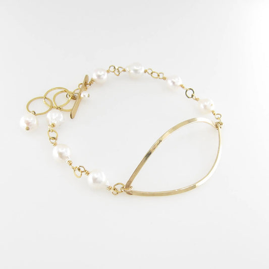 Forged Marquis Link and  Baby Baroque Pearl Toggle Clasp Bracelet - J.Mills Studio