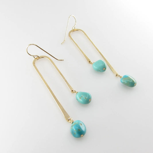 Forged Asymmetrical Arch Earring with Kingman Turquoise J.Mills Studio