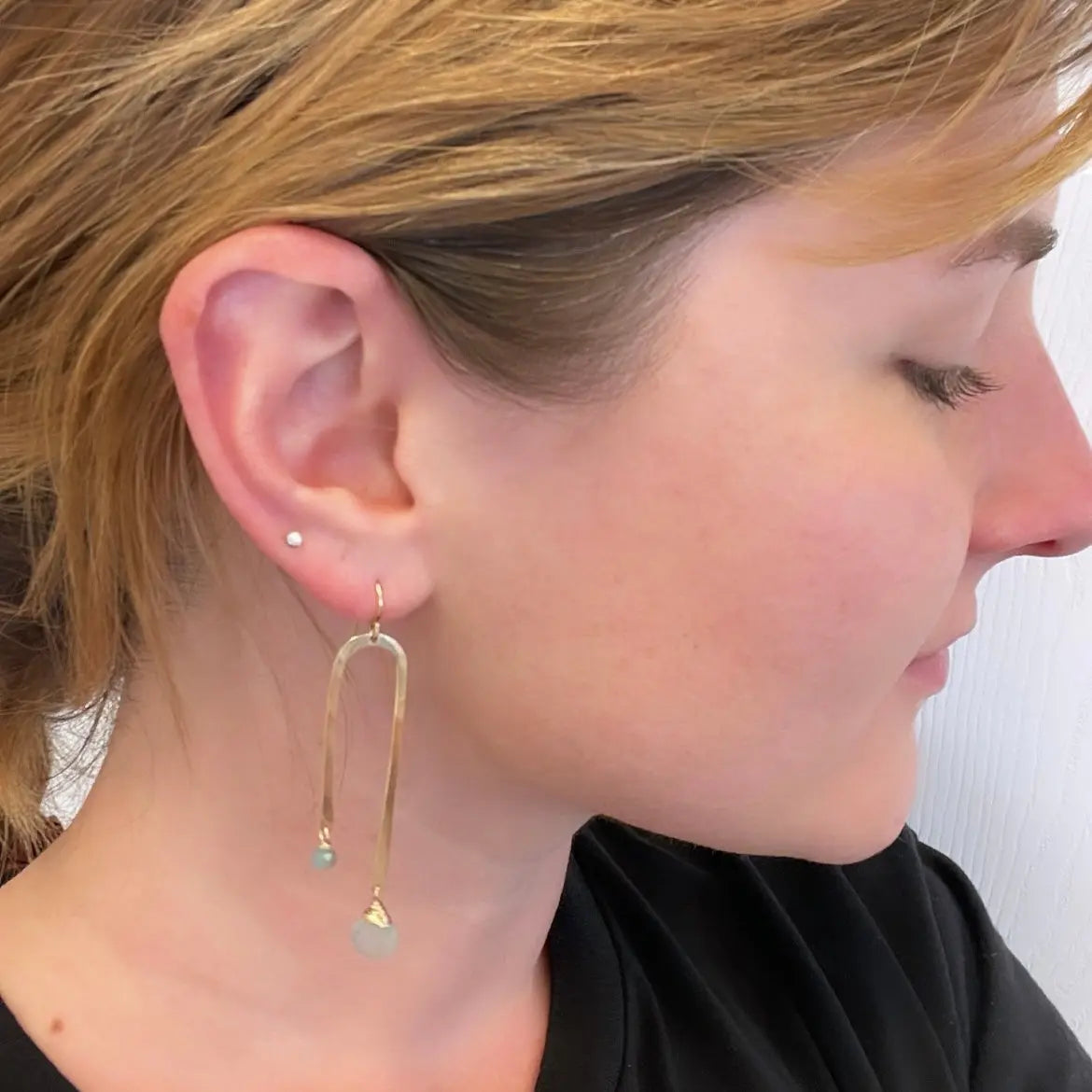 Forged Asymmetrical Arch Earring with Aqua Chalcedony J.Mills Studio