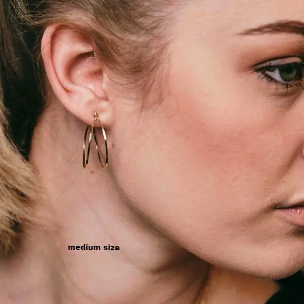 Forged Double Hoop Post Earrings-3 Sizes