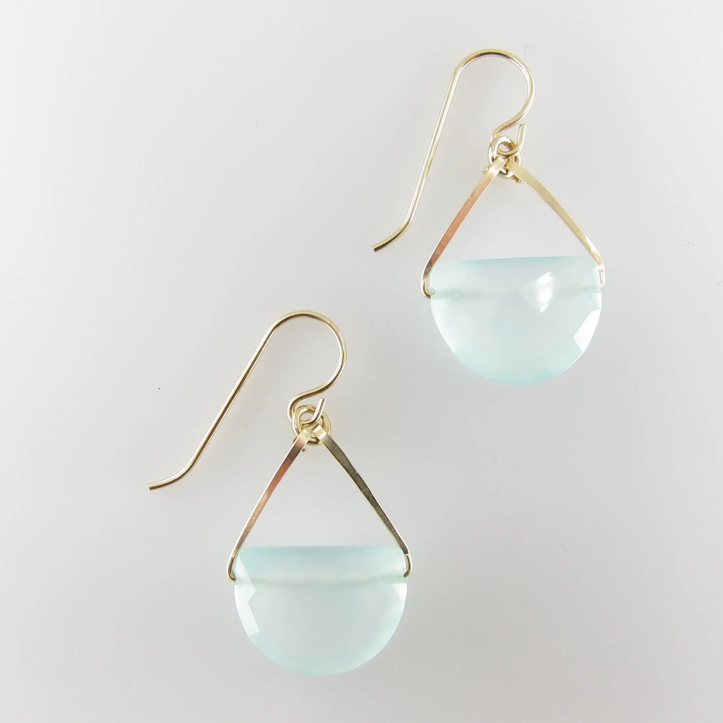 Forged Earrings with Aqua Chalcedony Half Moon Cut Gemstone J.Mills Studio