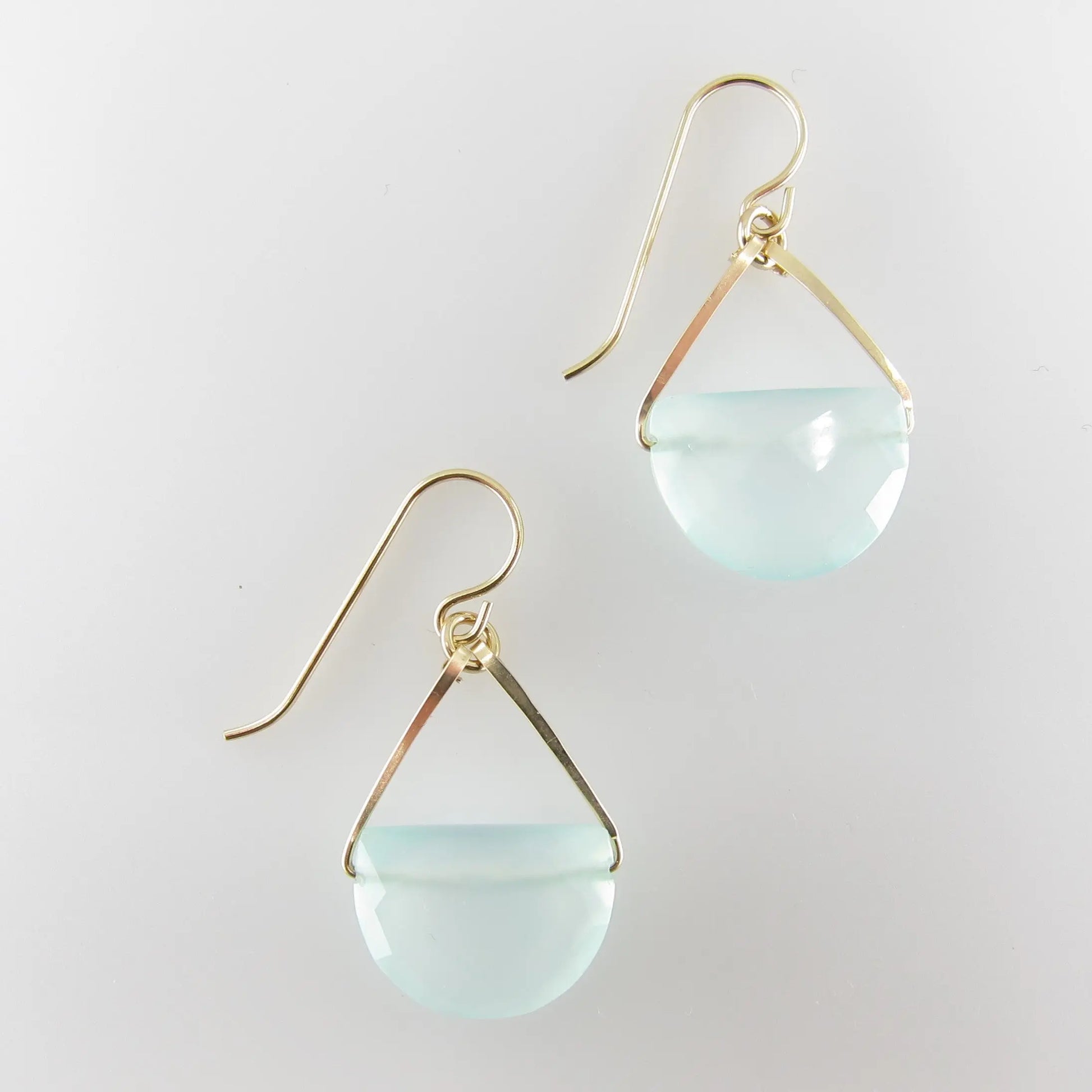 Forged Earrings with Aqua Chalcedony Half Moon Cut Gemstone J.Mills Studio