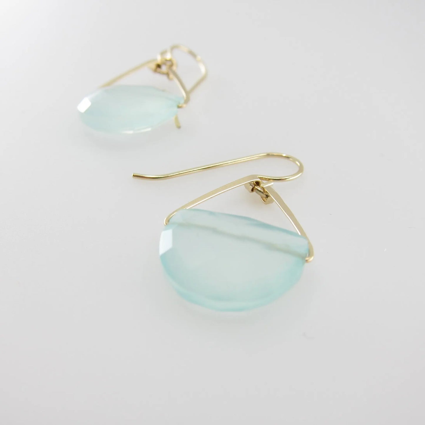 Forged Earrings with Aqua Chalcedony Half Moon Cut Gemstone J.Mills Studio