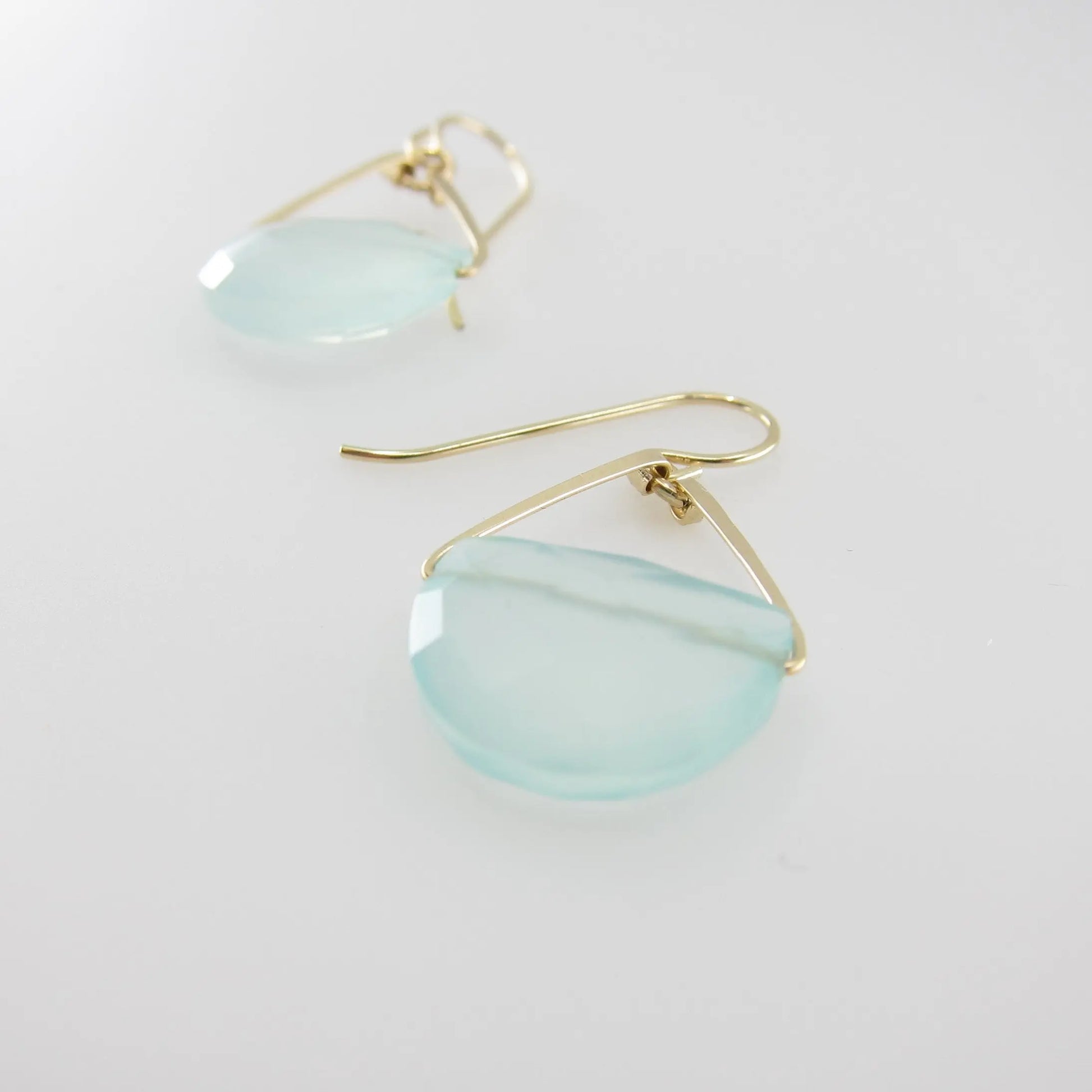 Forged Earrings with Aqua Chalcedony Half Moon Cut Gemstone J.Mills Studio