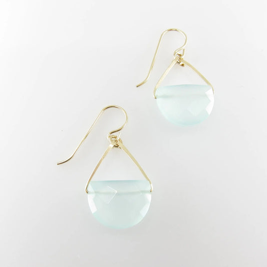 Forged Earrings with Aqua Chalcedony Half Moon Cut Gemstone J.Mills Studio
