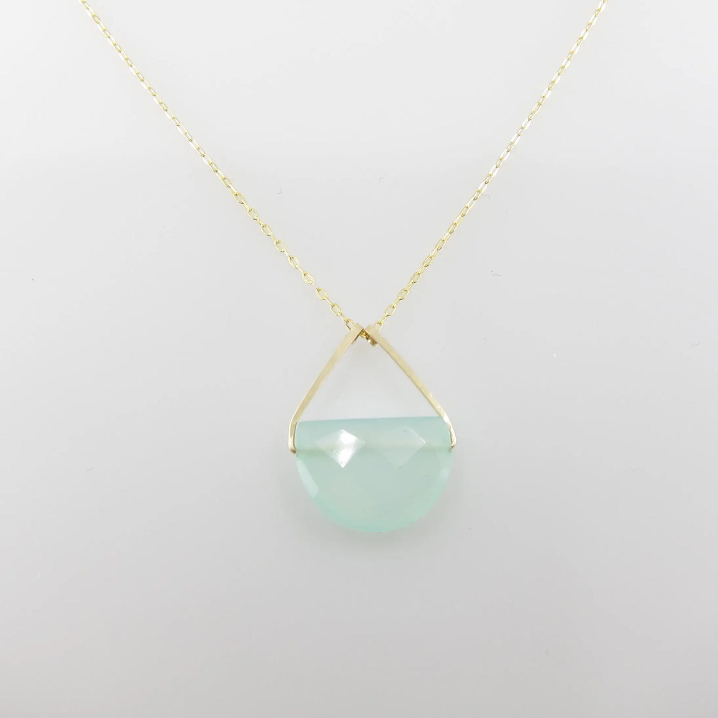 Faceted Aqua Chalcedony Half Moon Cut Gemstone Necklace J. Mills Studio