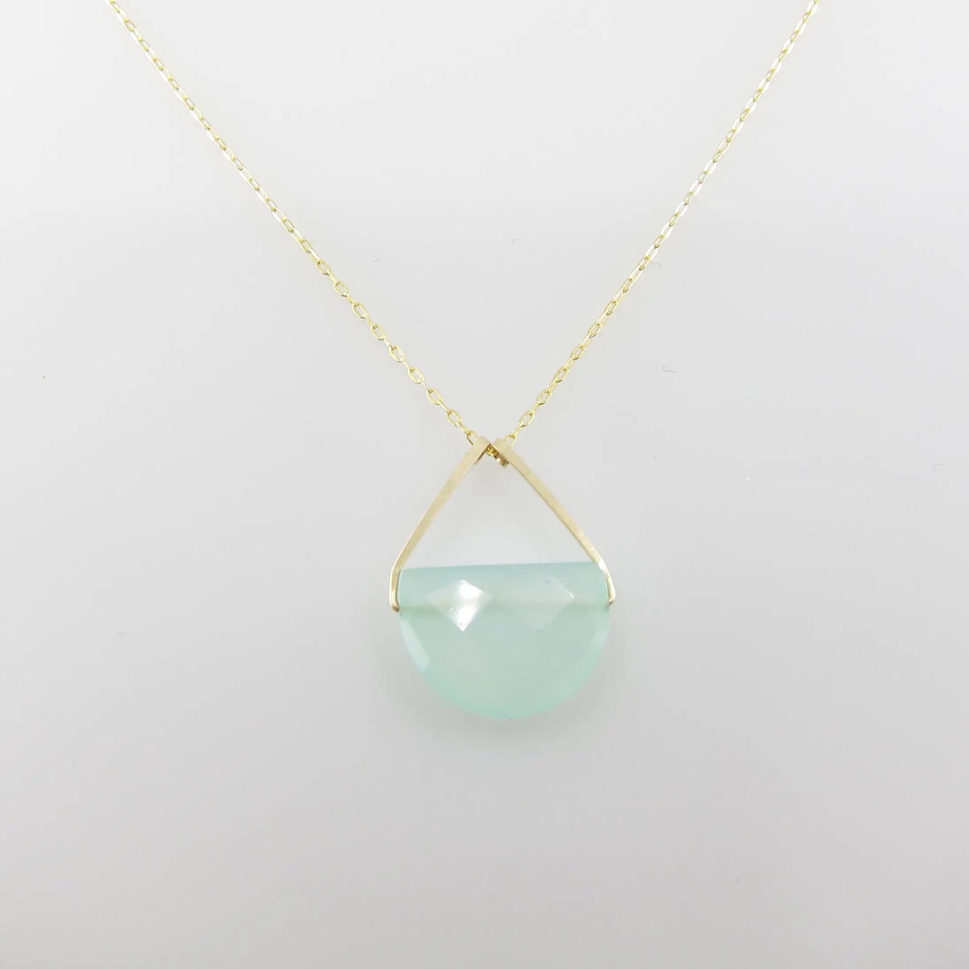 Faceted Aqua Chalcedony Half Moon Cut Gemstone Necklace J. Mills Studio