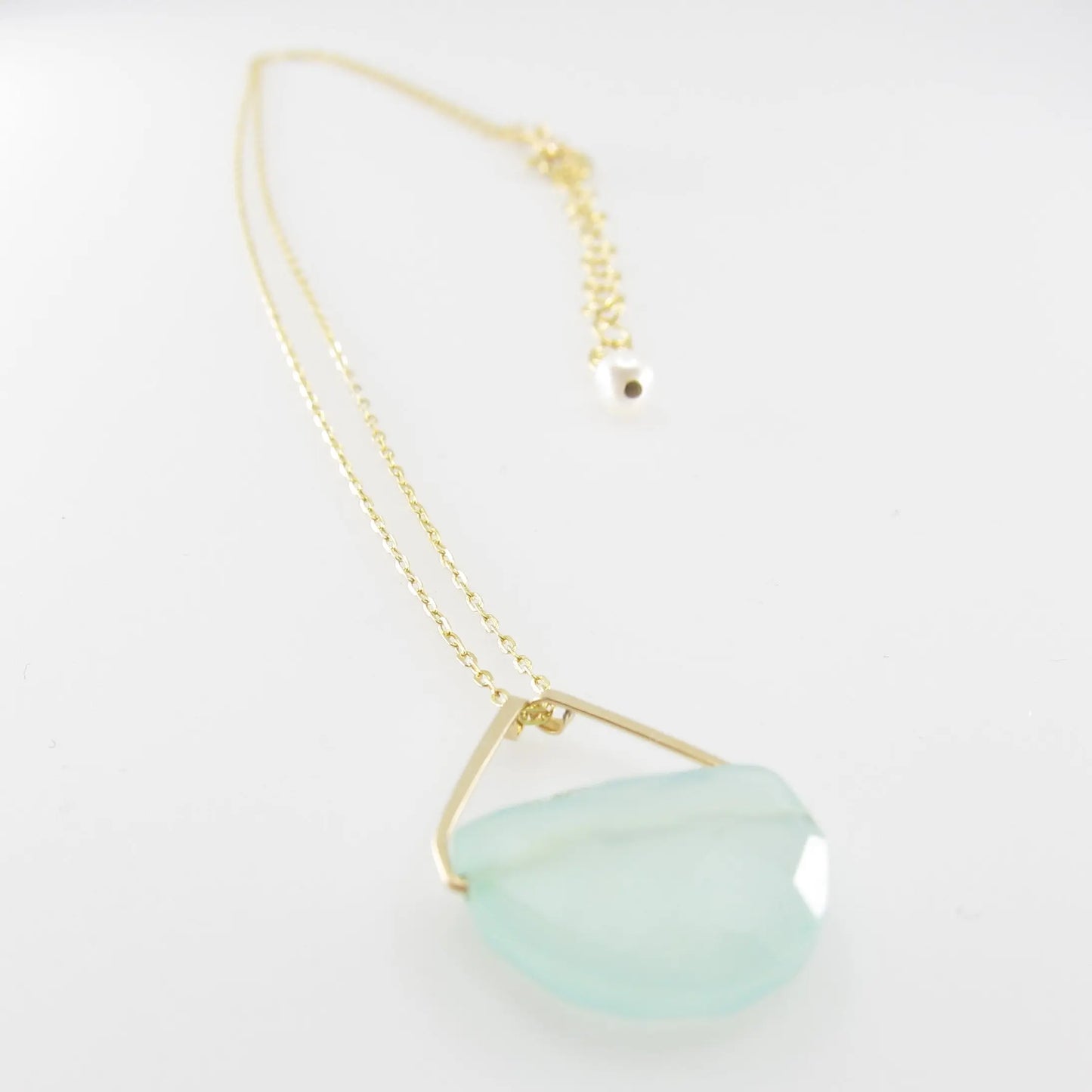Faceted Aqua Chalcedony Half Moon Cut Gemstone Necklace J. Mills Studio