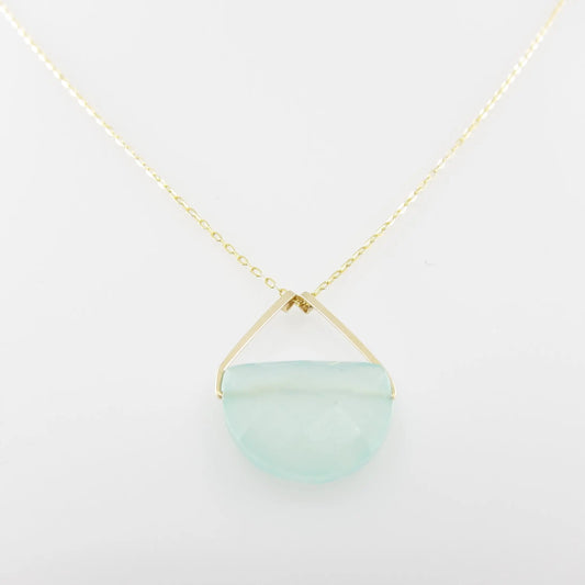Faceted Aqua Chalcedony Half Moon Cut Gemstone Necklace J. Mills Studio