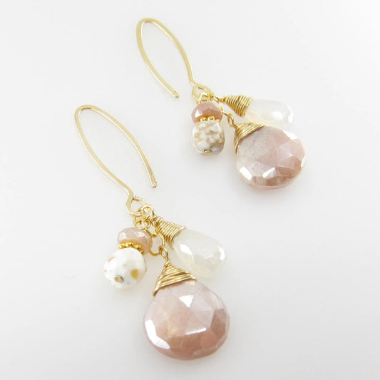 Champagne Moonstone, Pearl Chalcedony and White Turquoise Earrings J.Mills Studio