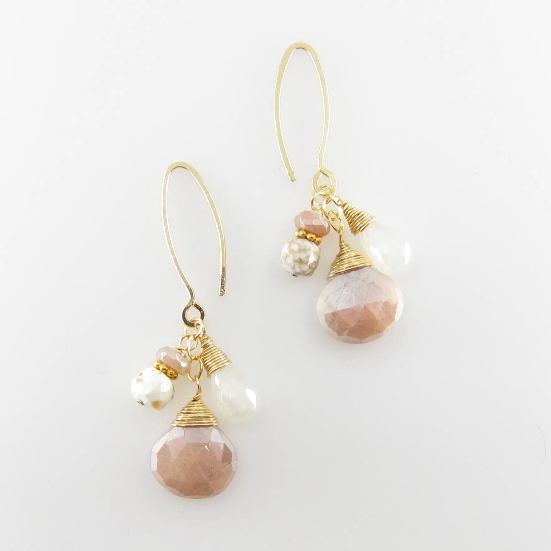 Champagne Moonstone, Pearl Chalcedony and White Turquoise Earrings J.Mills Studio