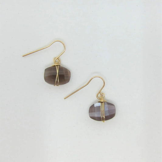 Chocolate Moonstone Faceted Cushion Cut Drop Earrings