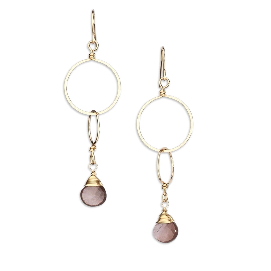 Forged 14k gold filled double circle earring with Chocolate Moonstone