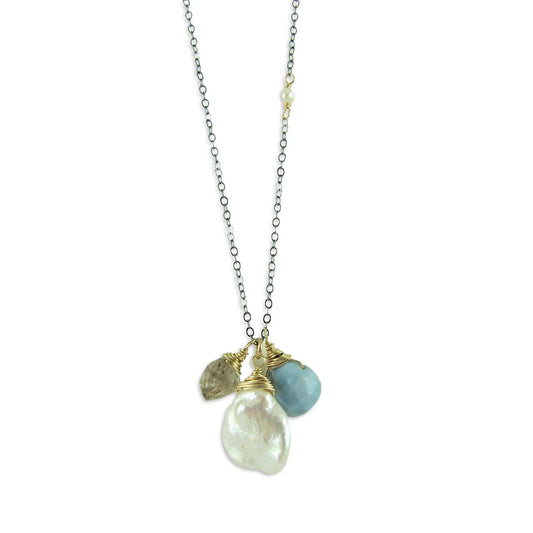 Keishi Pearl and Gemstone Drop Necklace