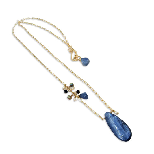 Kyanite Teardrop Necklace with Asymmetrical Gemstone Cluster