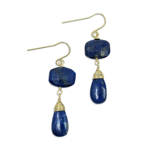 Lapis Lazuli Cushion Cut and Teardrop Earrings
