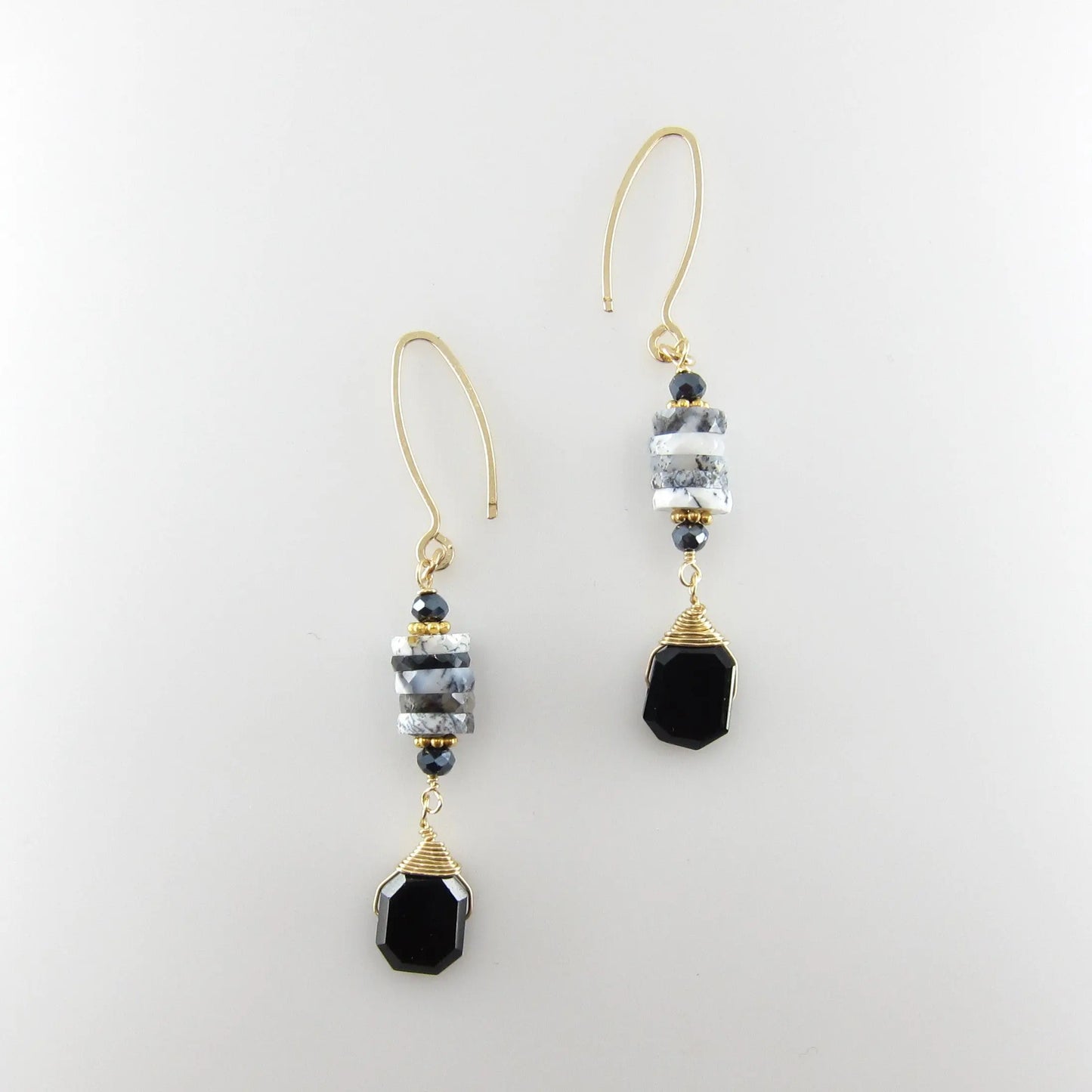 Dendrite Opal Stack and faceted Black Spinel Earrings J.Mills Studio