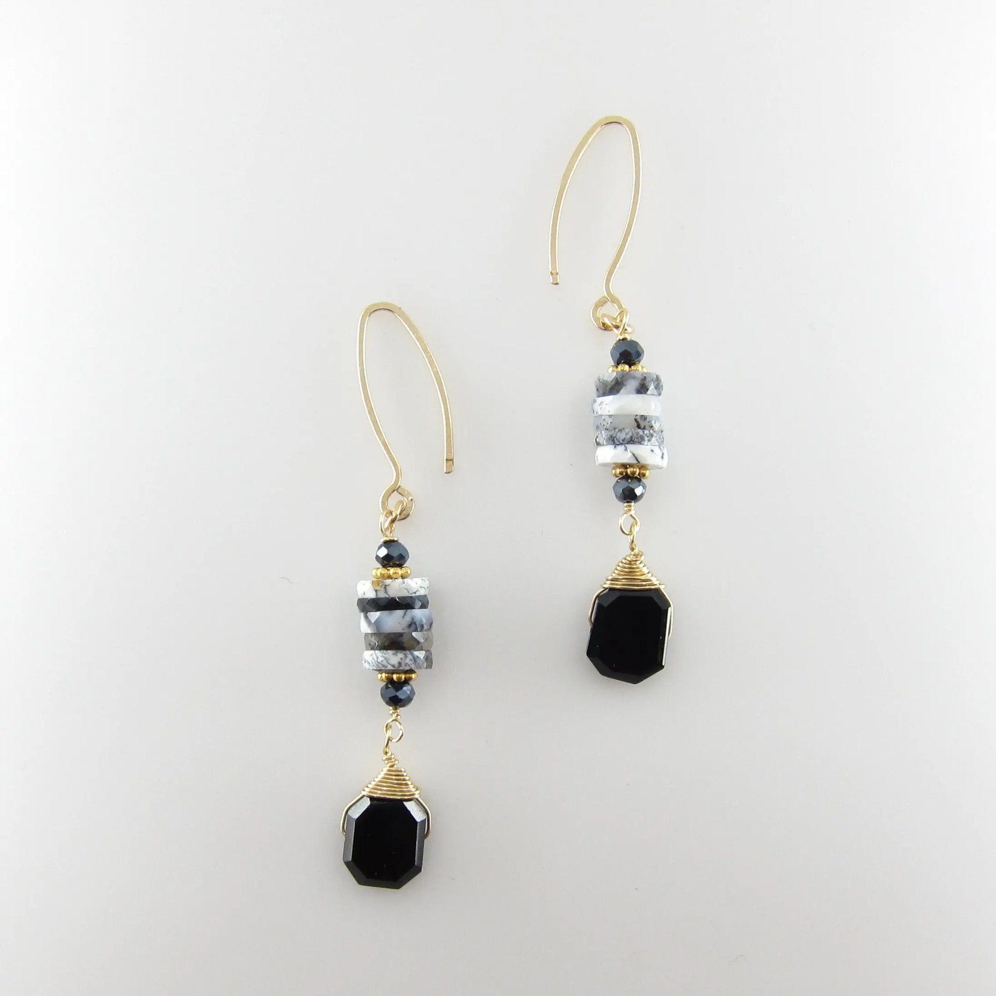 Dendrite Opal Stack and faceted Black Spinel Earrings J.Mills Studio