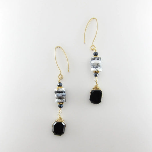 Dendrite Opal Stack and faceted Black Spinel Earrings J.Mills Studio