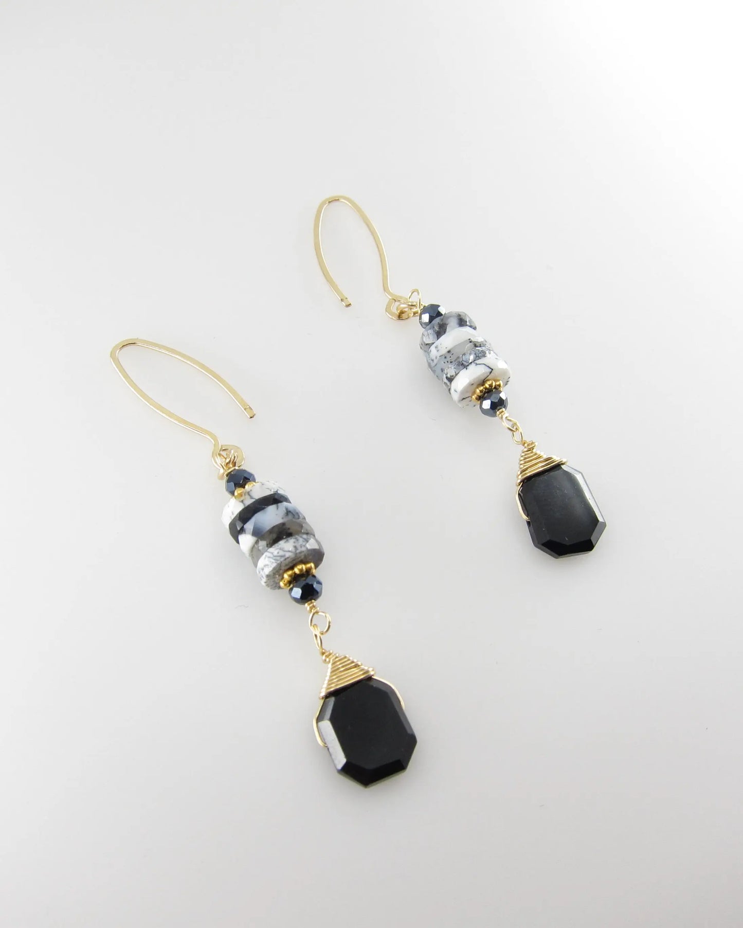 Dendrite Opal Stack and faceted Black Spinel Earrings J.Mills Studio