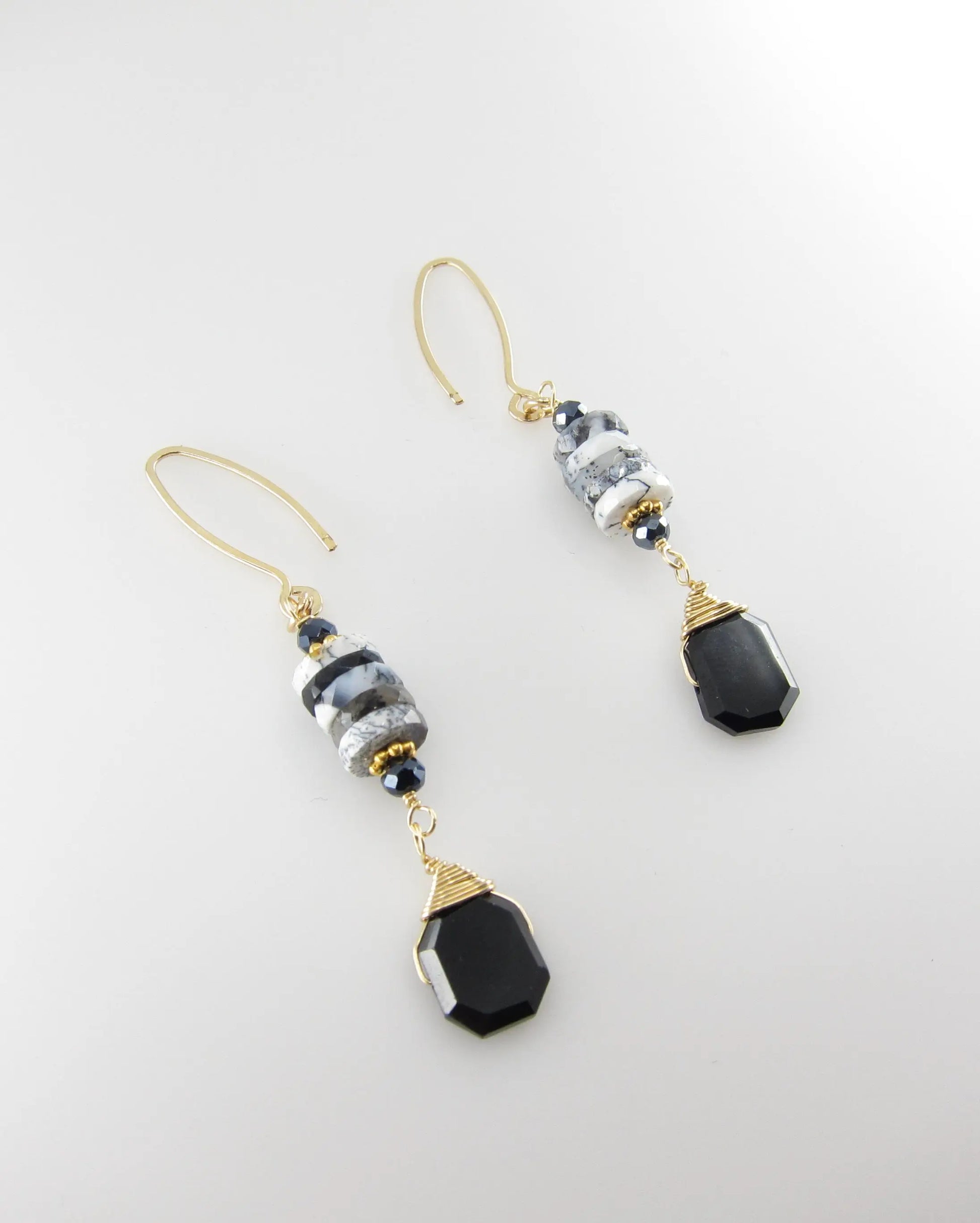 Dendrite Opal Stack and faceted Black Spinel Earrings J.Mills Studio