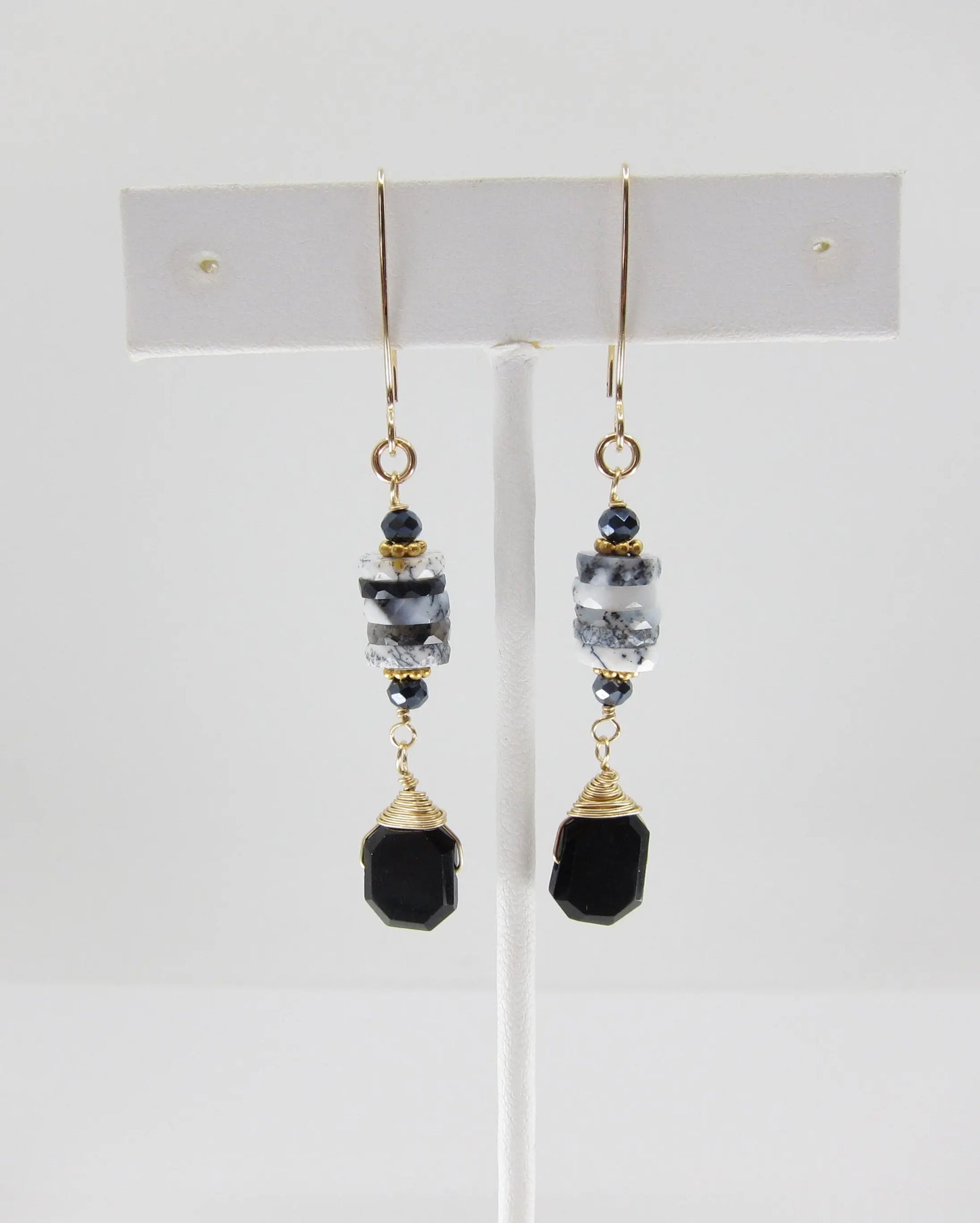 Dendrite Opal Stack and faceted Black Spinel Earrings J.Mills Studio