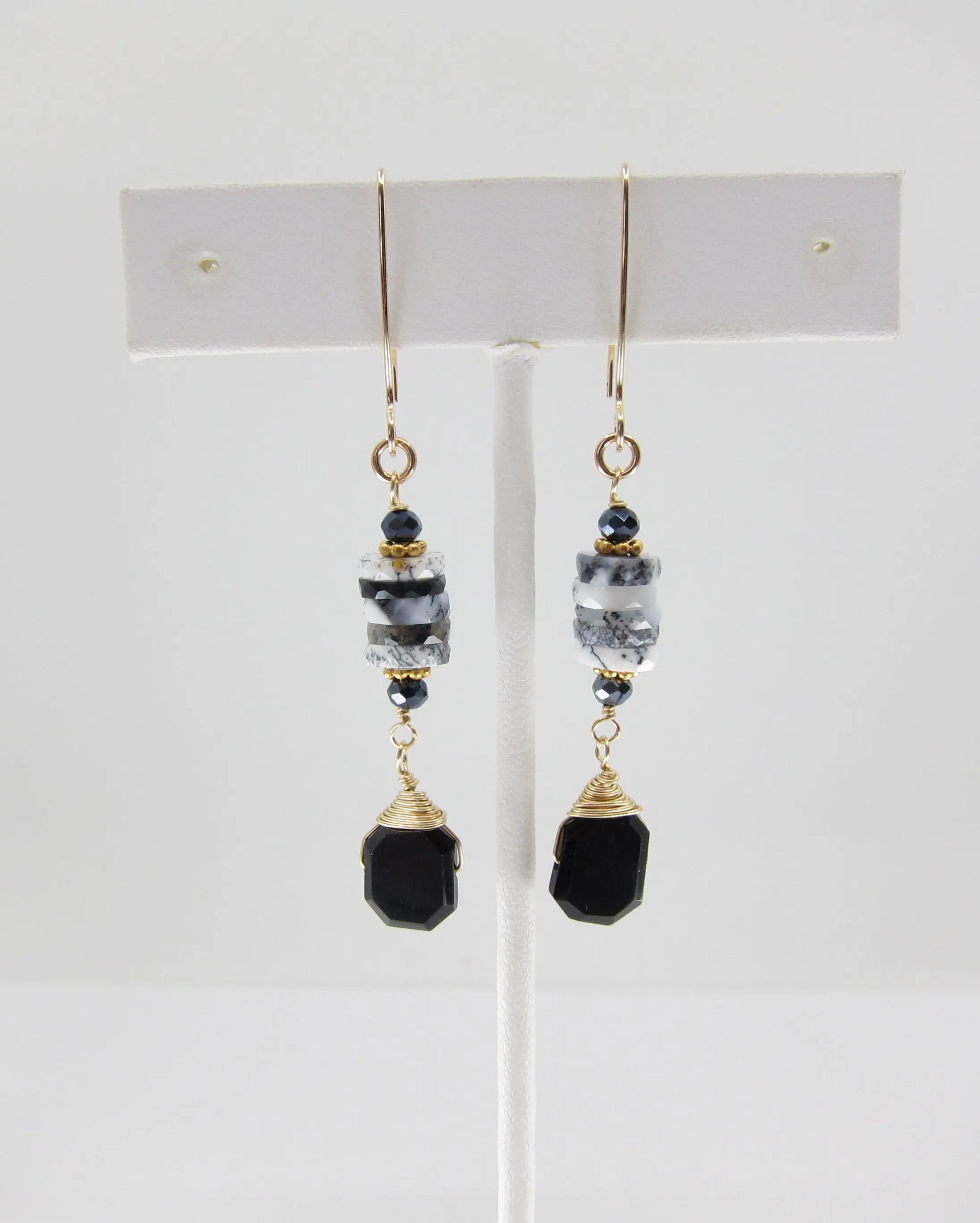 Dendrite Opal Stack and faceted Black Spinel Earrings J.Mills Studio