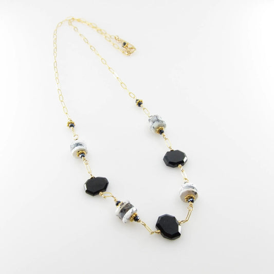 Dendrite Opal and Black Spinel Gemstone Necklace J.Mills Studio