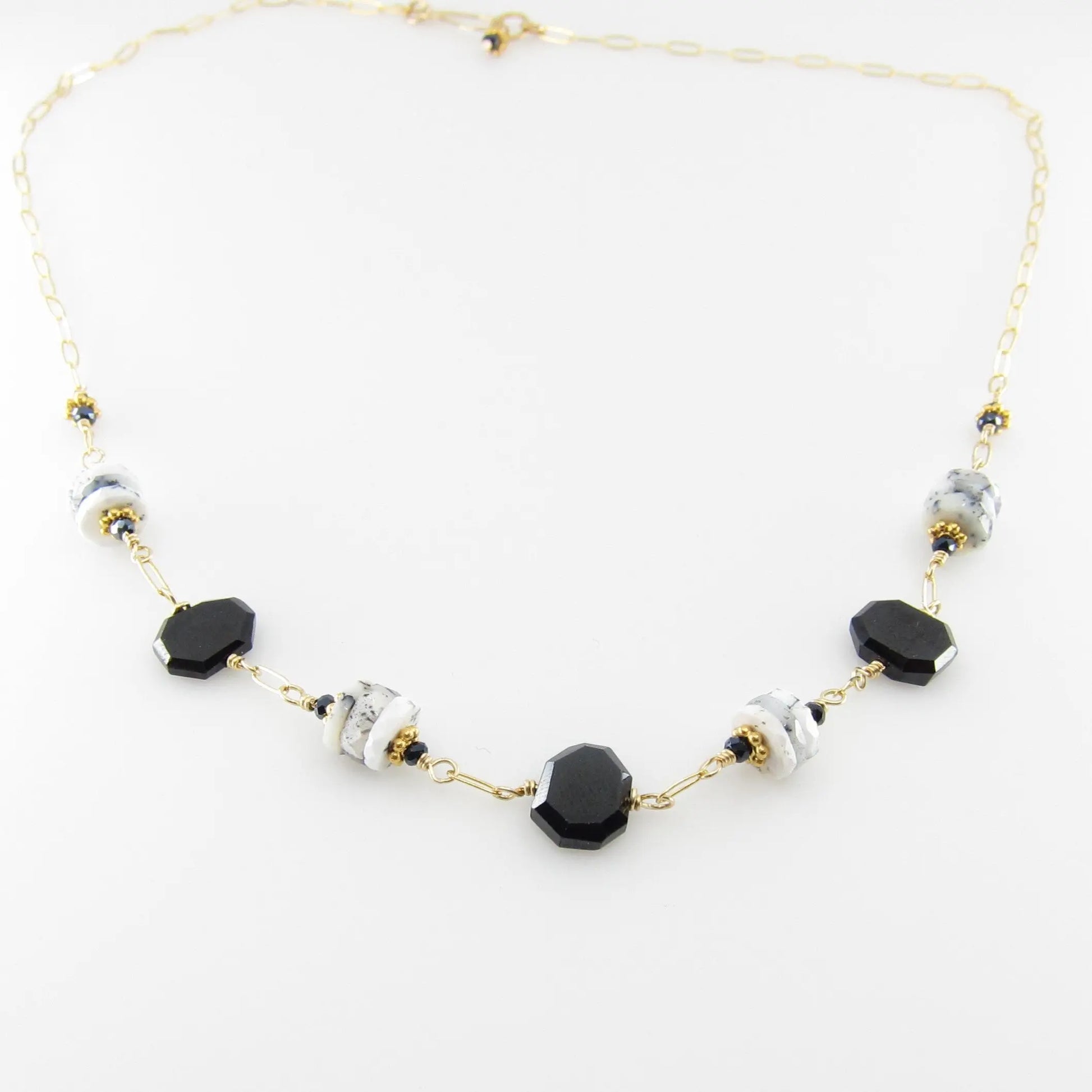 Dendrite Opal and Black Spinel Gemstone Necklace J.Mills Studio