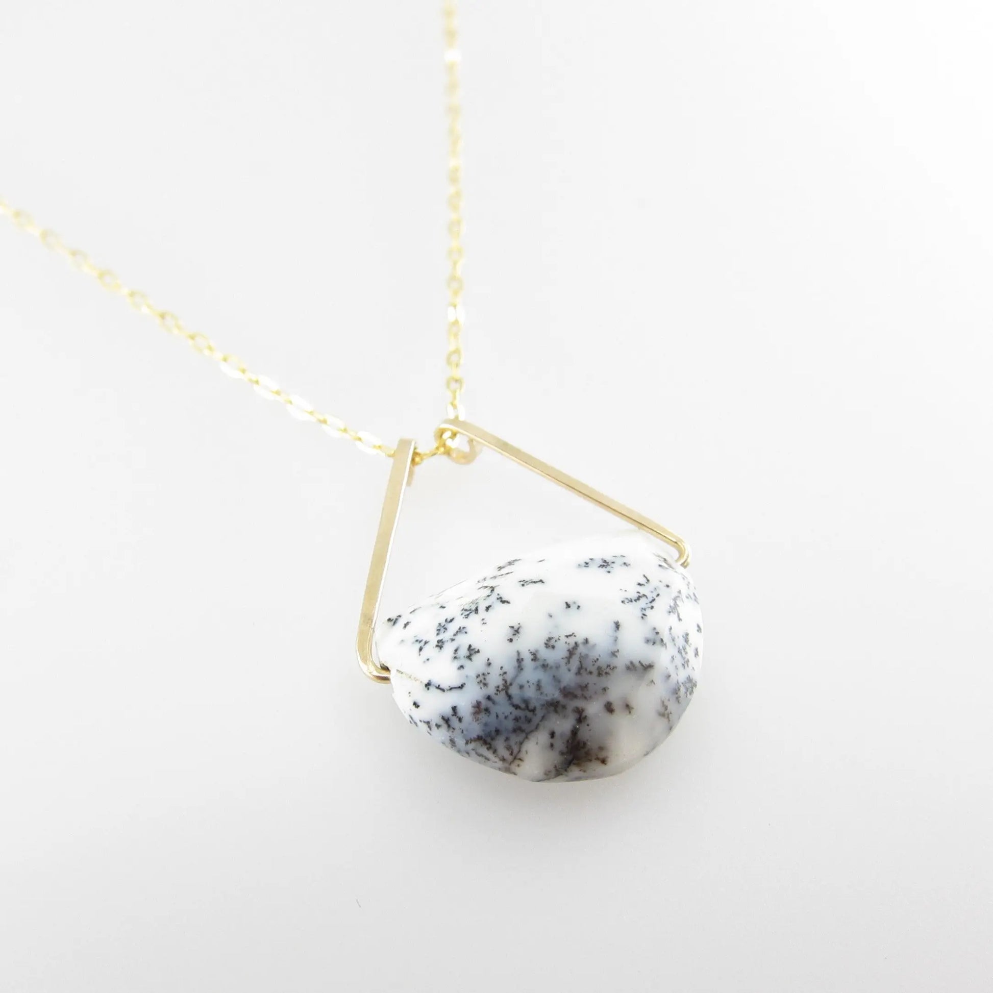 Faceted Dendrite Opal Half Moon Cut Gemstone Necklace J. Mills Studio