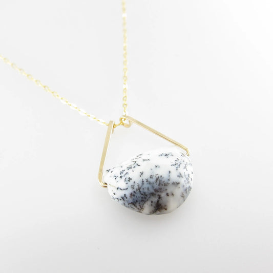 Faceted Dendrite Opal Half Moon Cut Gemstone Necklace J. Mills Studio