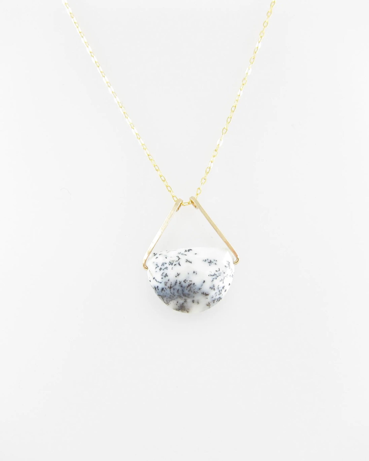 Faceted Dendrite Opal Half Moon Cut Gemstone Necklace J. Mills Studio