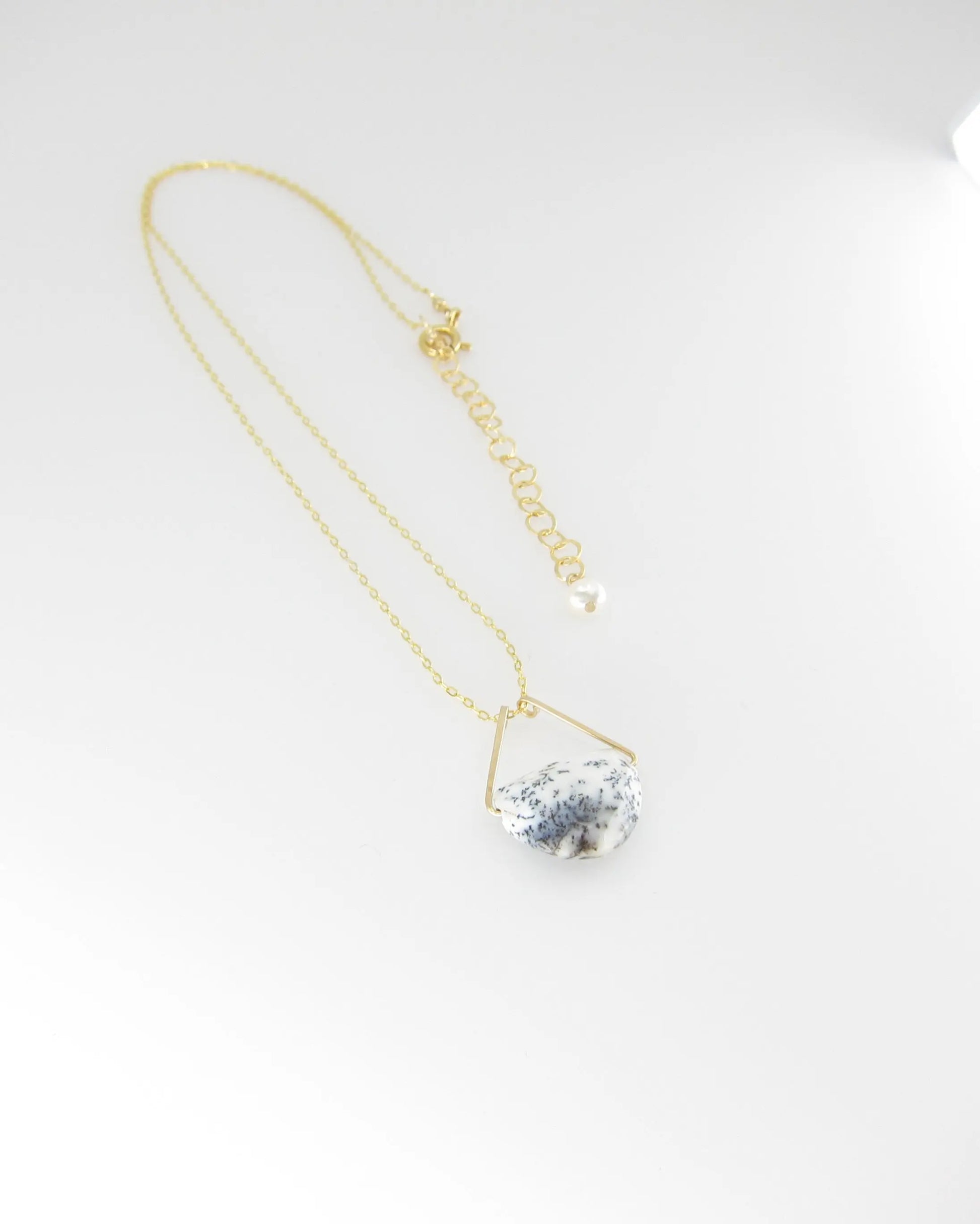 Faceted Dendrite Opal Half Moon Cut Gemstone Necklace J. Mills Studio