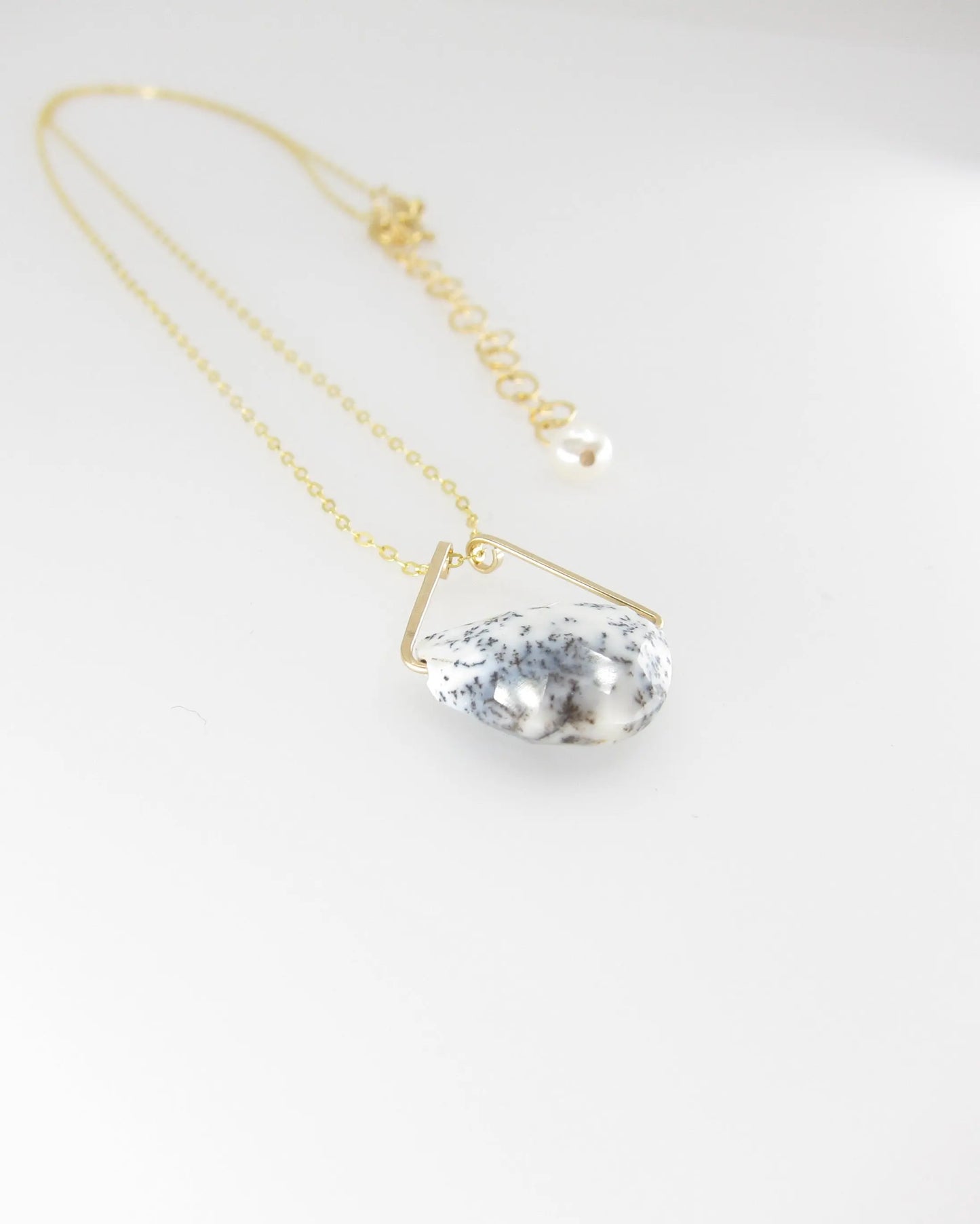 Faceted Dendrite Opal Half Moon Cut Gemstone Necklace J. Mills Studio