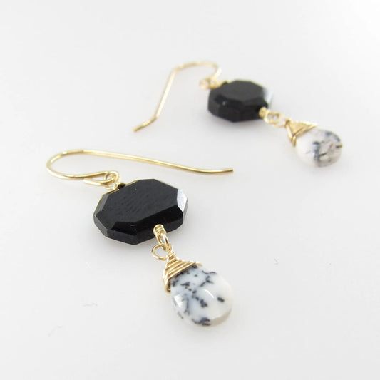 Black Spinel and Dendrite Opal Gemstone Earrings J.Mills Studio