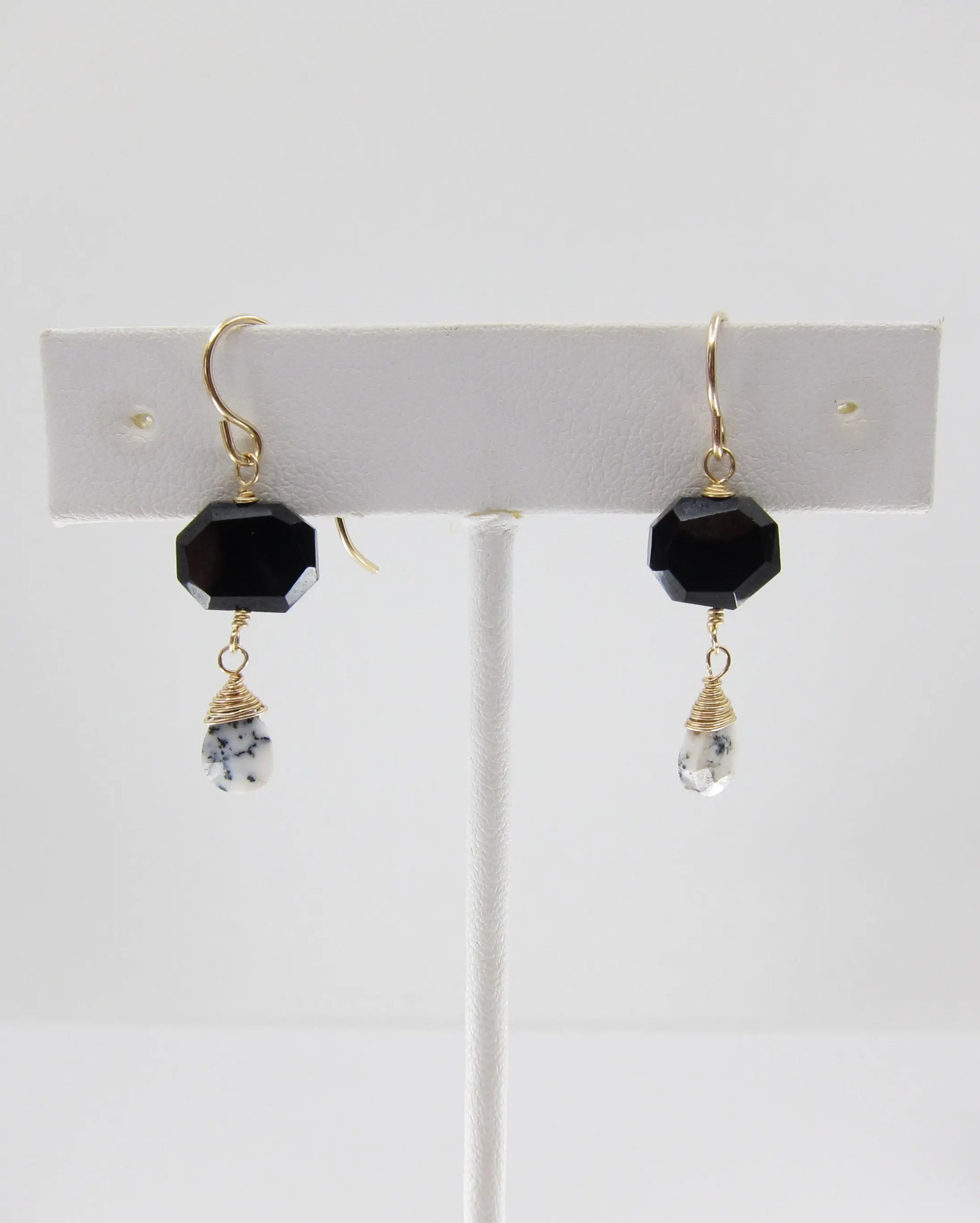 Black Spinel and Dendrite Opal Gemstone Earrings J.Mills Studio